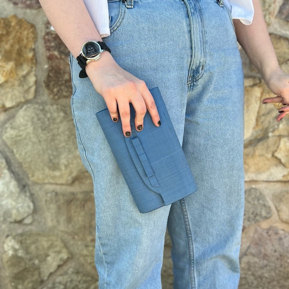 Vintage light blue clutch purse with coin purse